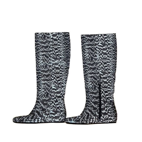 New Longchamp Leather Knee High Boots In Black/White - Picture 8 of 14